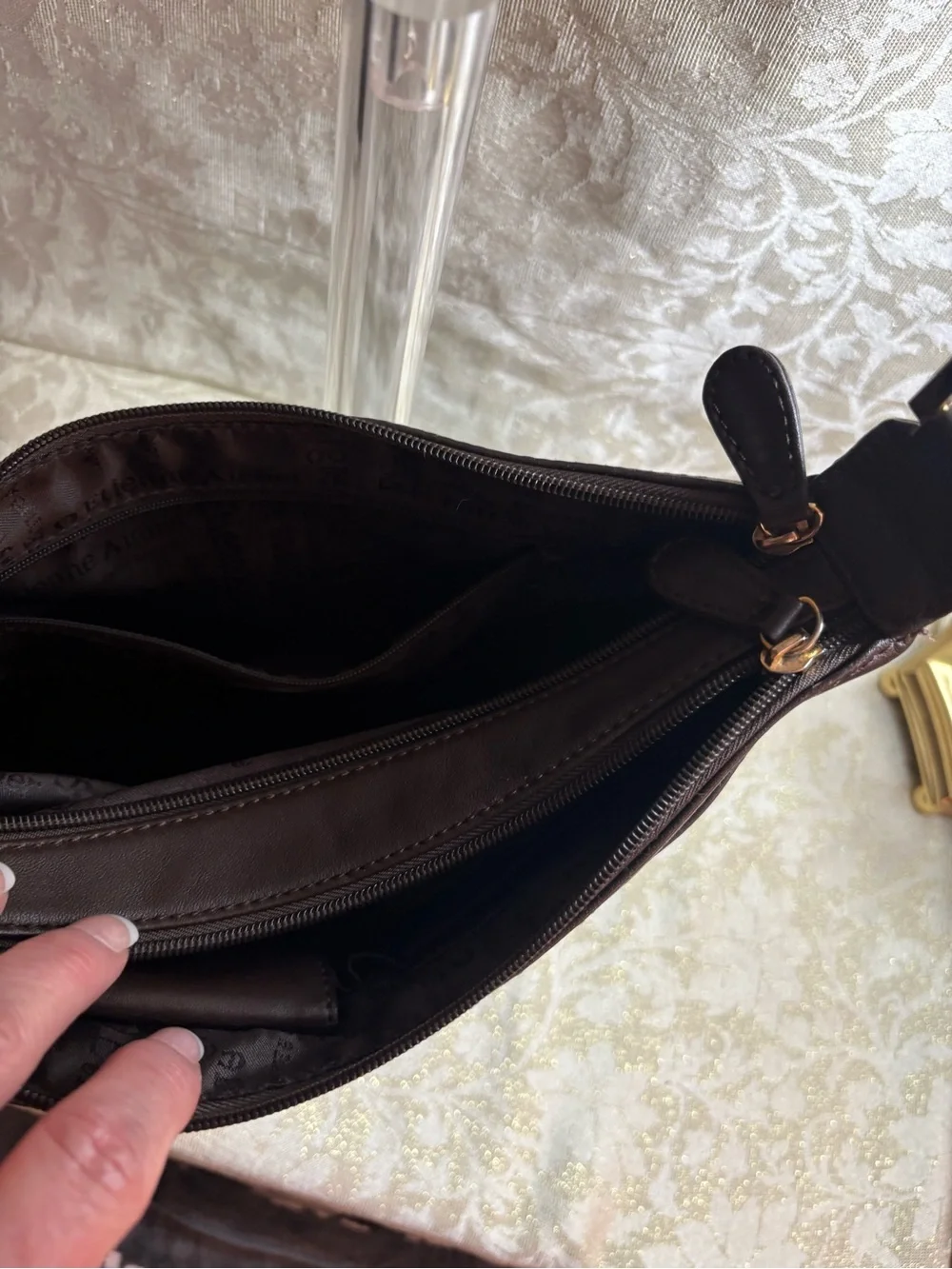 Etienne Aigner Brown Leather Shoulder Bag with Gold Hardware